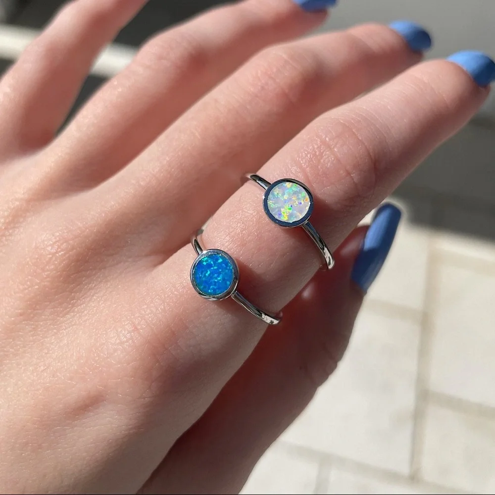 Sterling Silver Round Opal Ring